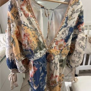 Agua Bendita Floral Mini Dress - Blue, Cream, Orange